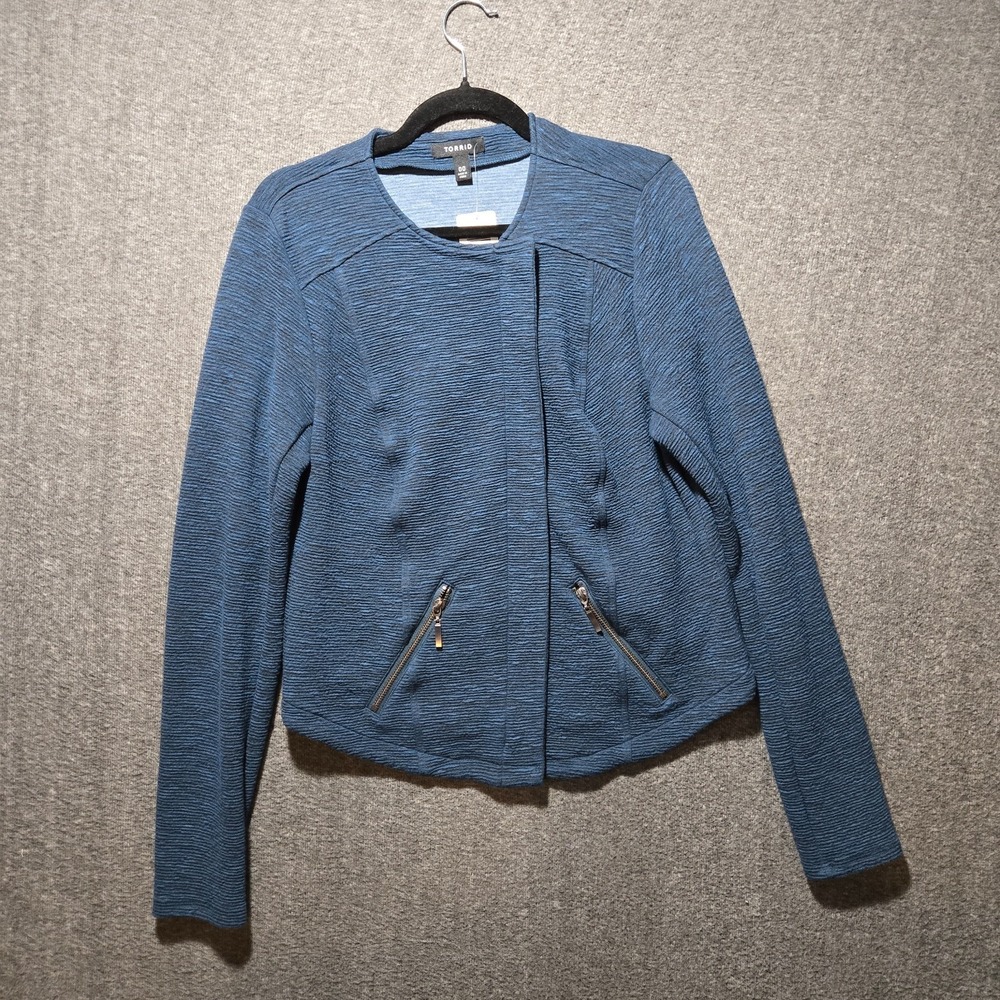 NWT Torrid Knit Zip Moto Jacket Blue Plus Size 00 #92693 Asymmetric Zip Closure